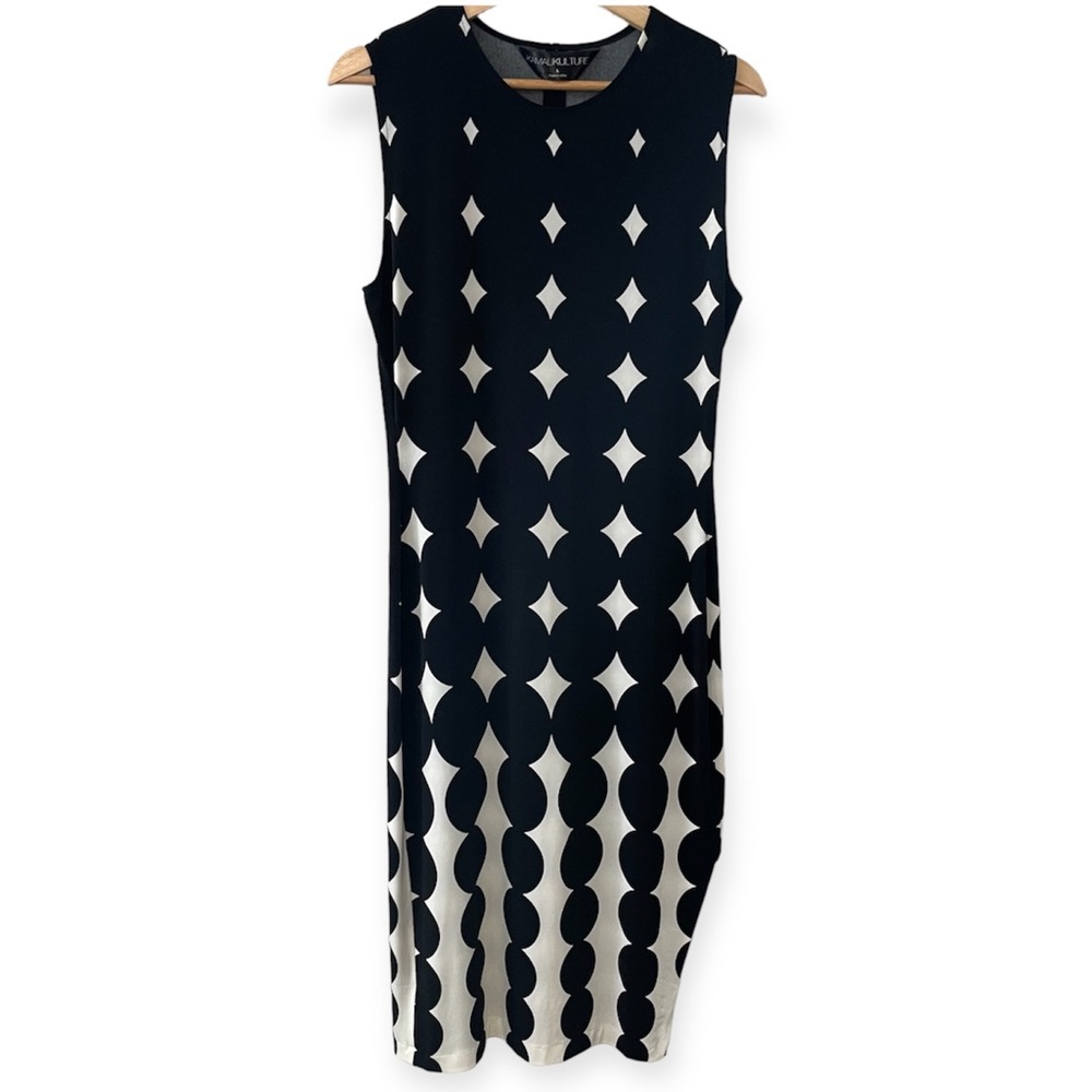 Norma Kamali Black and White Patterned Midi Dress